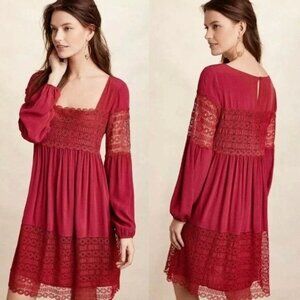 Floreat By Anthropologie Womens Aveline Lace Dress Long Sleeve Square Neck US 14
